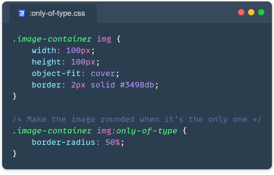 CSS :only-of-type selector styling a unique circular image among square images