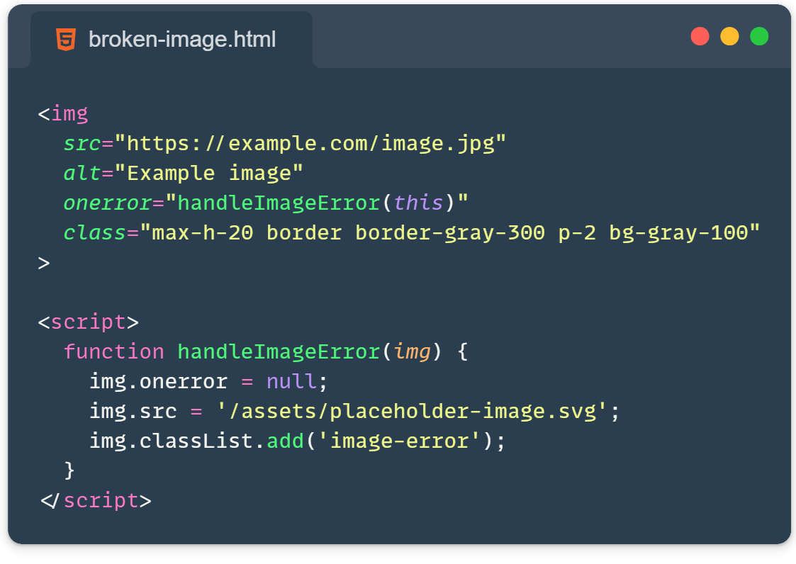 Styling of broken images with CSS and JavaScript