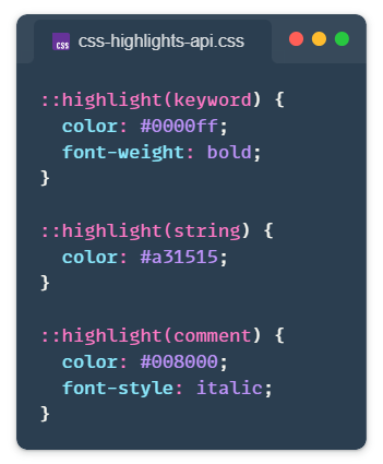 CSS highlighting API syntax highlighter